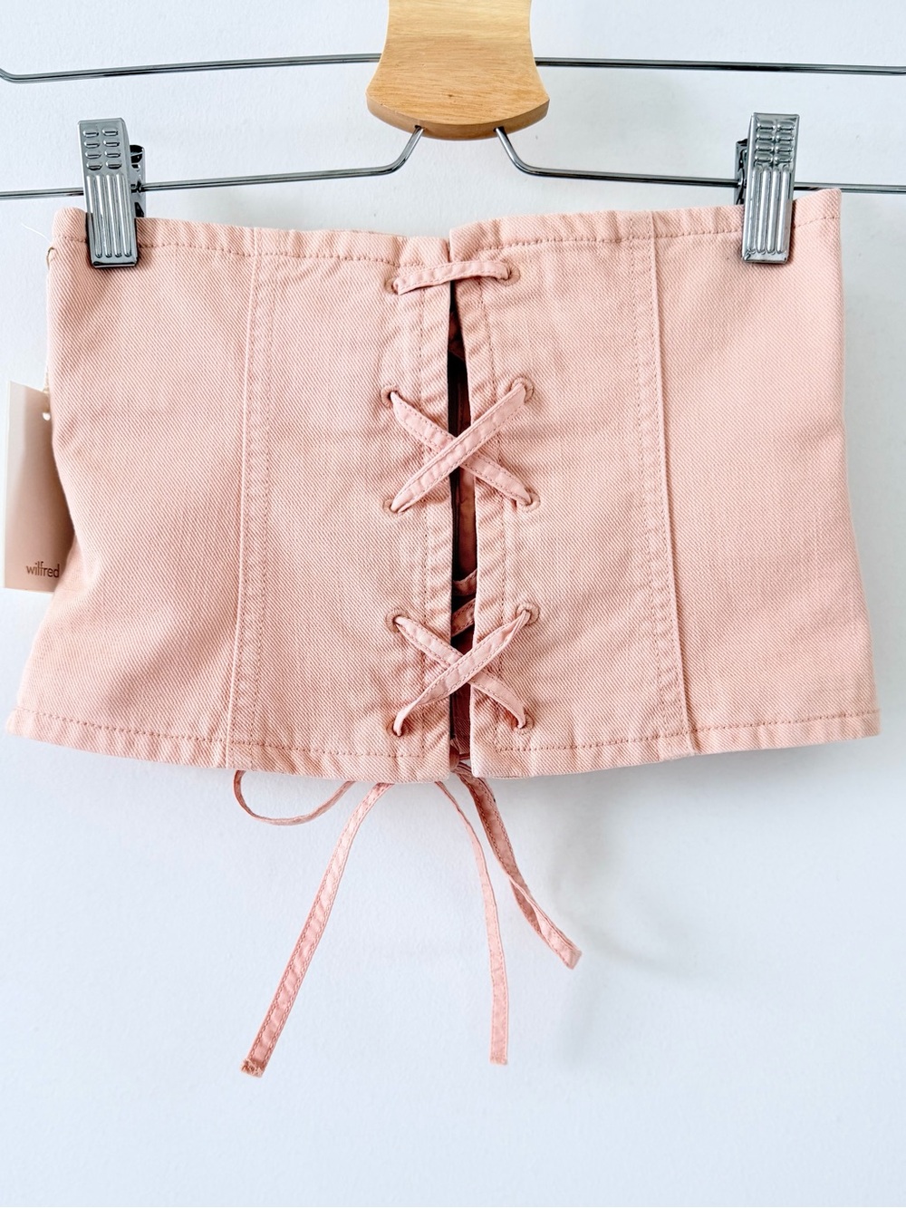 Wilfred Audra Corset Belt Pink Lace-Up Waist Cincher Aritzia Size XXS Cotton - Picture 5 of 11